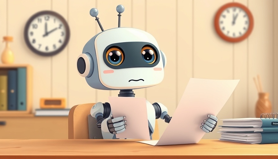 Cartoon robot studying papers on model release requirements.