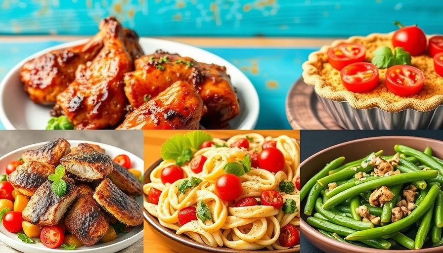 Labor Day recipes collage of barbecue dishes and salads.