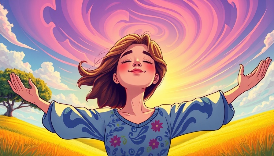 Colorful painting of a woman finding joy in nature