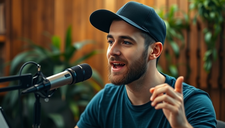 Man in podcast studio discussing 'fitness to get rich'