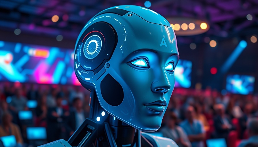 Conference showcasing Microsoft AI Rstar 2 with futuristic humanoid robot.