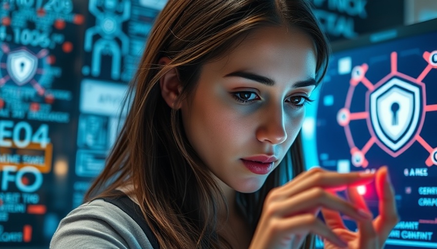 AI Code Generation Security Issues concept with woman and holographic interface.