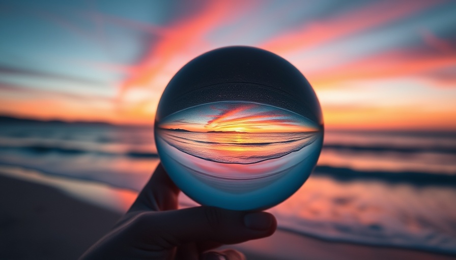 Crystal ball reflecting sunset seascape symbolizing hard truths about life.