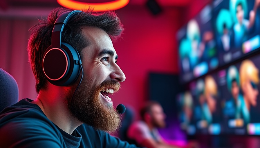 Excited gamer streaming Starry Night into a video game setup.
