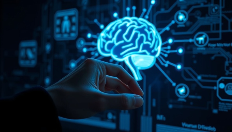 Futuristic digital interface with neural network brain hologram for structured data.