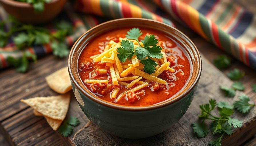 Delicious 10-minute taco soup with toppings and fresh herbs.