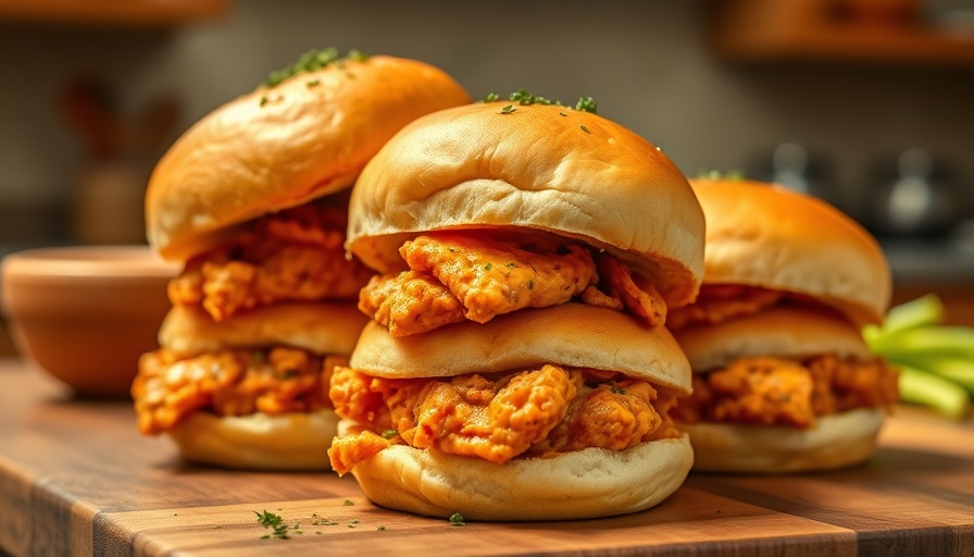 Delicious buffalo chicken sliders recipe close-up on kitchen table.