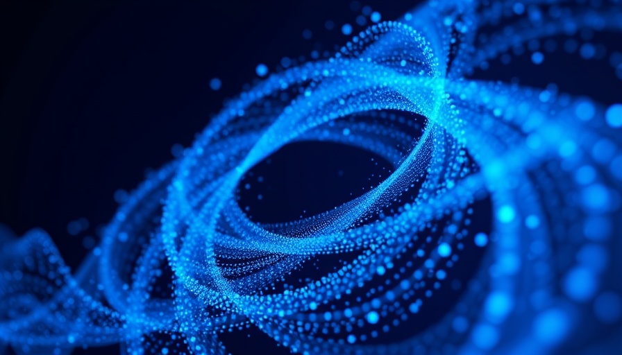 Quantum navigation systems concept with blue digital particles.