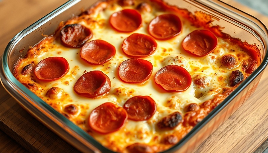 Mouthwatering low-carb deconstructed pizza casserole with pepperoni and cheese, fresh from the oven.