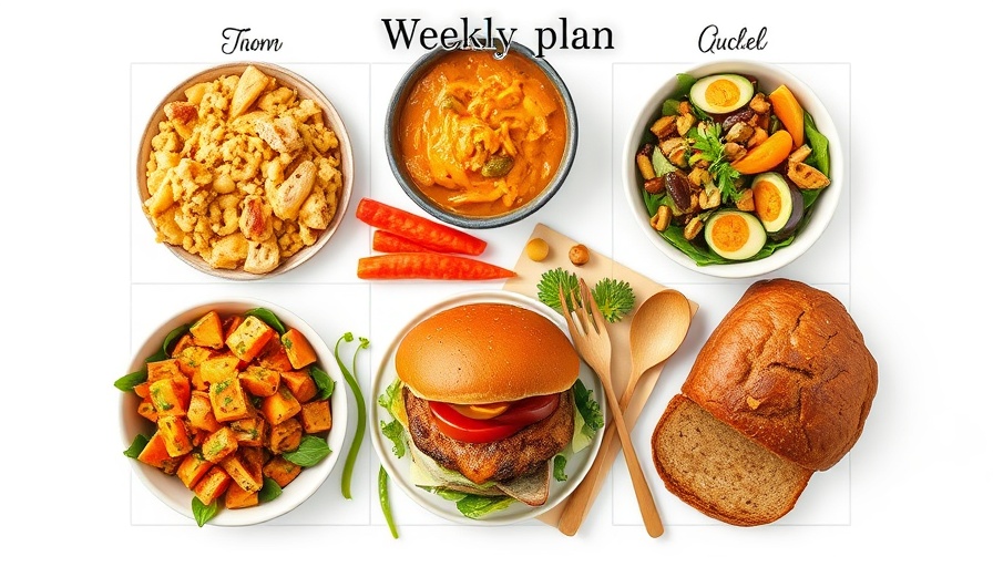 Weekly meal plan for healthy eating with diverse dishes.
