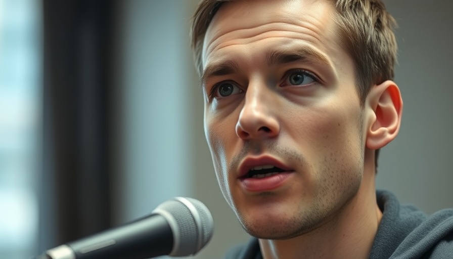 Young man speaking with serious expression in a detailed close-up.