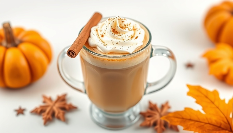 Creamy pumpkin spice latte with whipped cream and cinnamon stick.