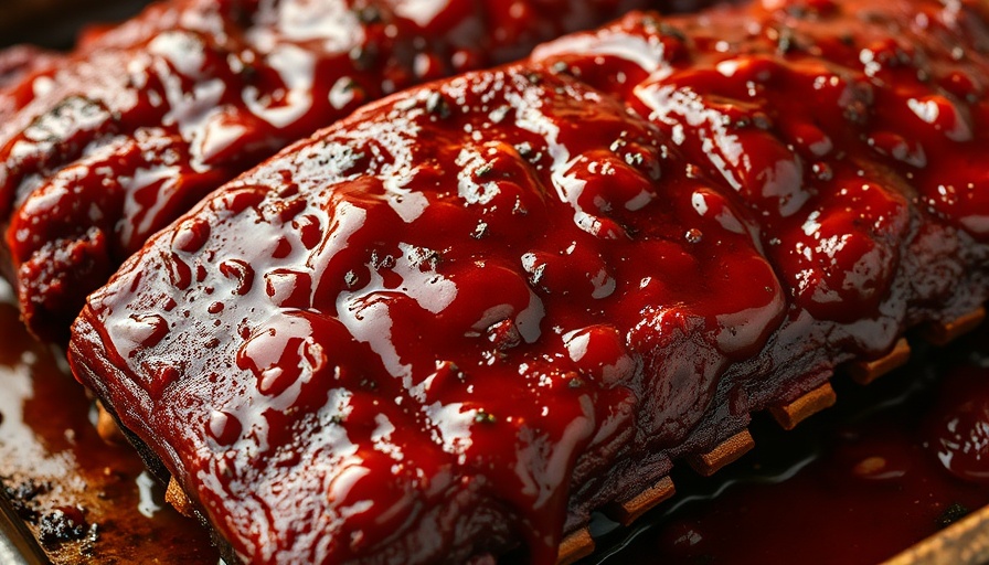 Juicy crockpot ribs with barbecue glaze on a tray.
