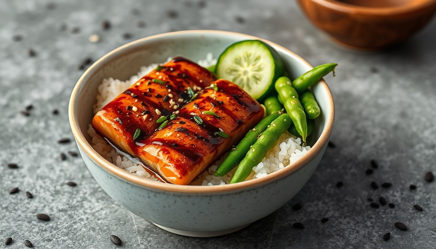 Vibrant Healthy Teriyaki Salmon Bowl with garnishes.