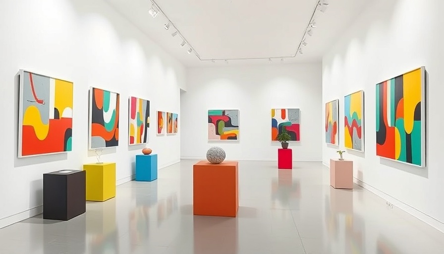 Art galleries in Flatiron District showcasing modern abstract paintings.