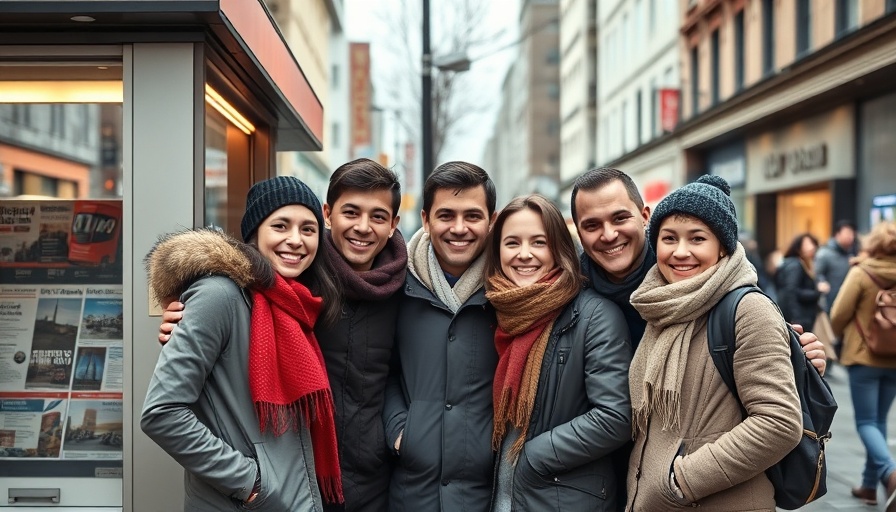 Group posing at UWS newsstand in winter attire during legal battle.