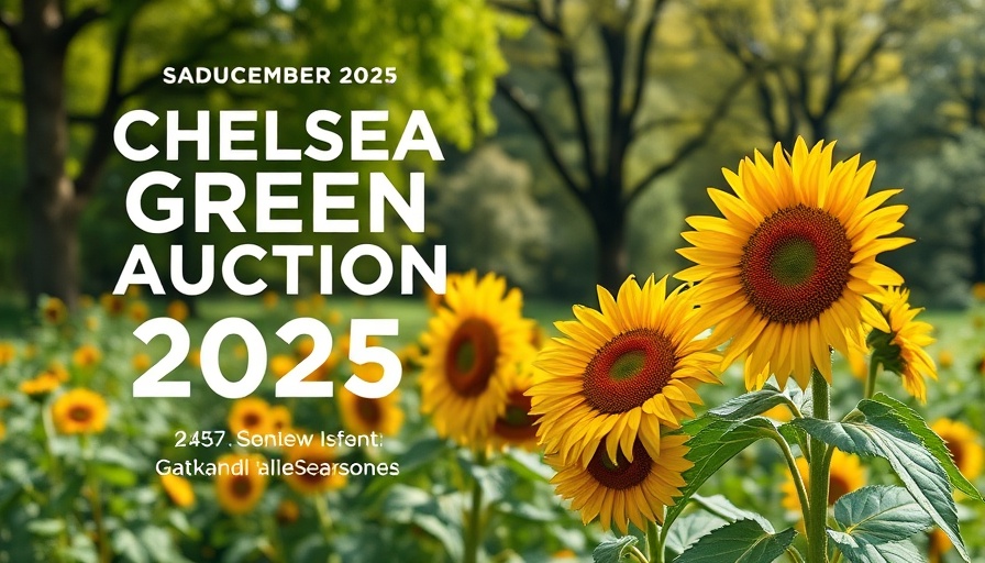 Chelsea Community Events March 2025 poster for Chelsea Green Auction with sunflowers.