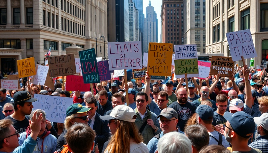 Anti-Musk protest with Tesla signs in city street, vibrant crowd.