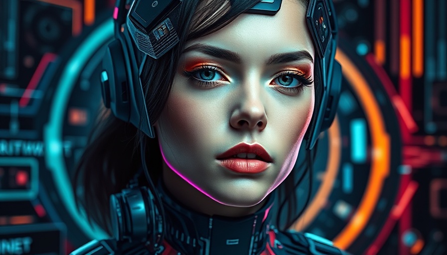 Futuristic digital woman with AI code elements, AI Code Generation for Mobile Apps.