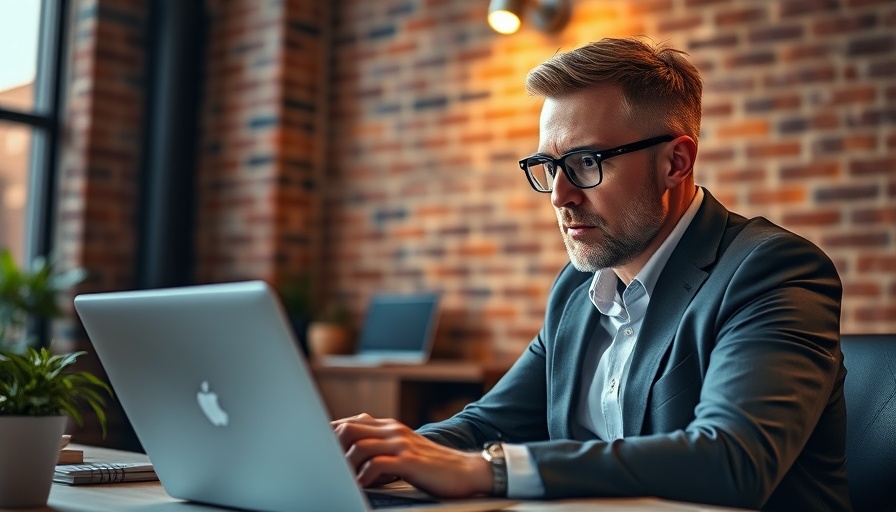 Professional using AI tools for small business analytics in a modern office.