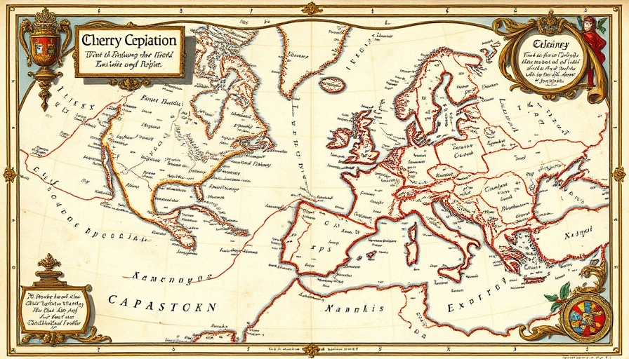 Antique map of 16th-century exploration showing early European routes.