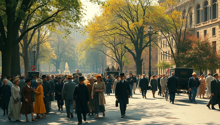 19th-century Greenwich Village, people and carriages, Impressionist style.