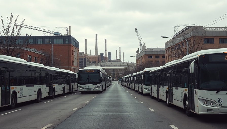 Urban street in East Harlem with buses parked by industrial buildings.