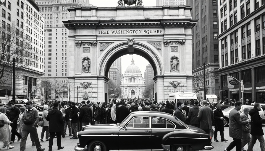 Historical photo of crowd at Washington Square arch, Women in Photography History