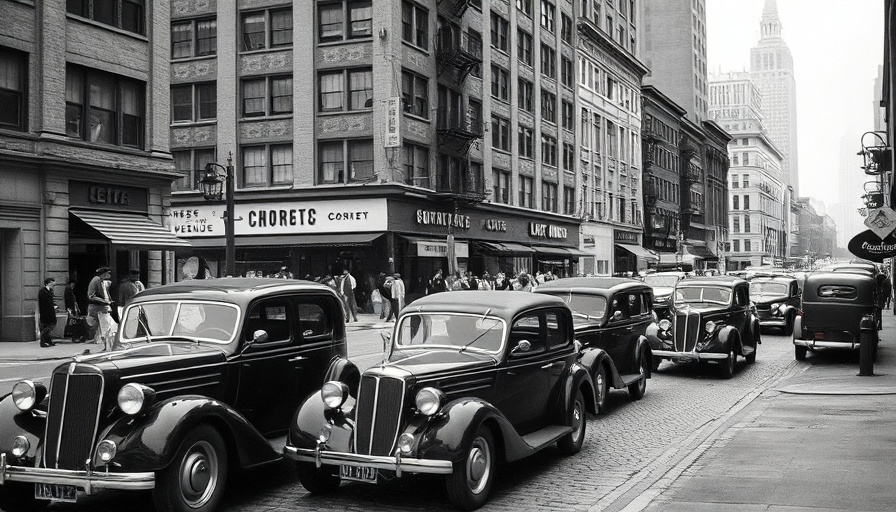 1930s Seventh Avenue South history street scene with classic cars.