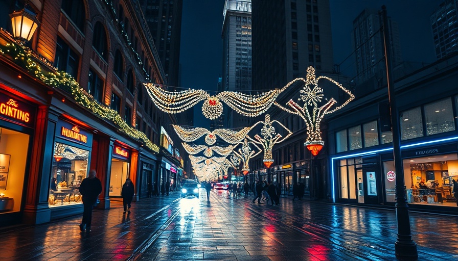 Holiday lights in Flatiron District creating a festive urban scene.