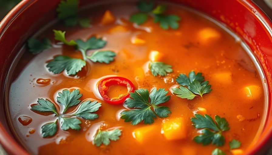 Aromatic winter soup in red pot; Winter Soup Options in Flatiron.