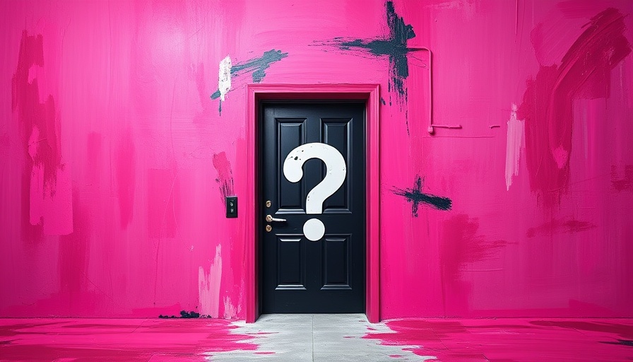 Abstract painting of a question mark in pink background.