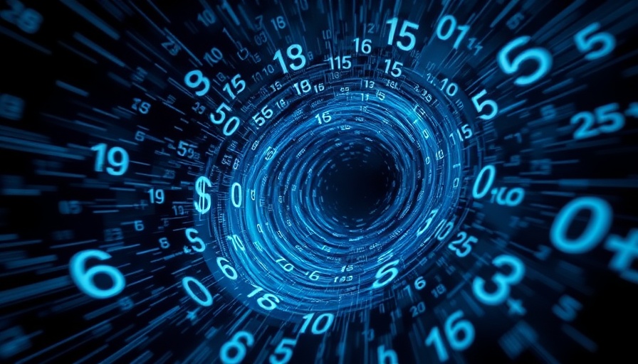 Vortex of swirling numbers in abstract art representing large numerical models.
