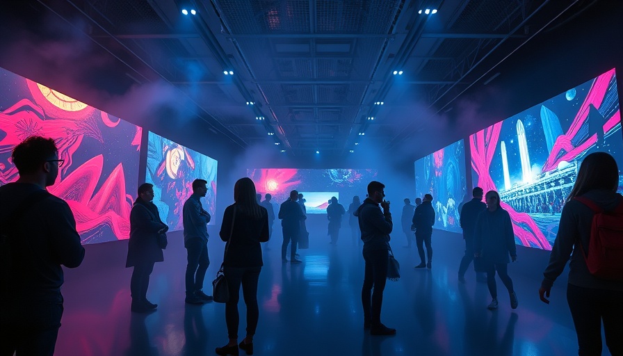 OpenAI Ghibli craze exhibition hall with digital art displays.
