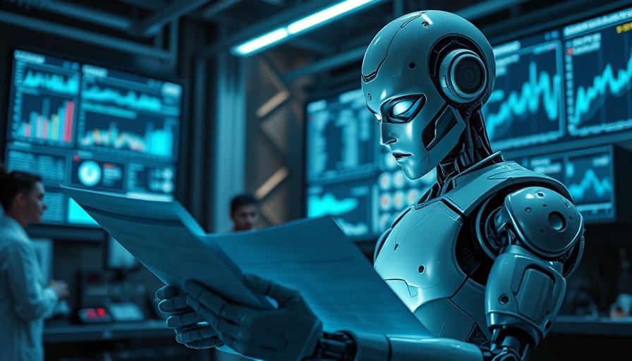 AI in scientific peer review featuring a robotic reviewer in a lab with scientists.