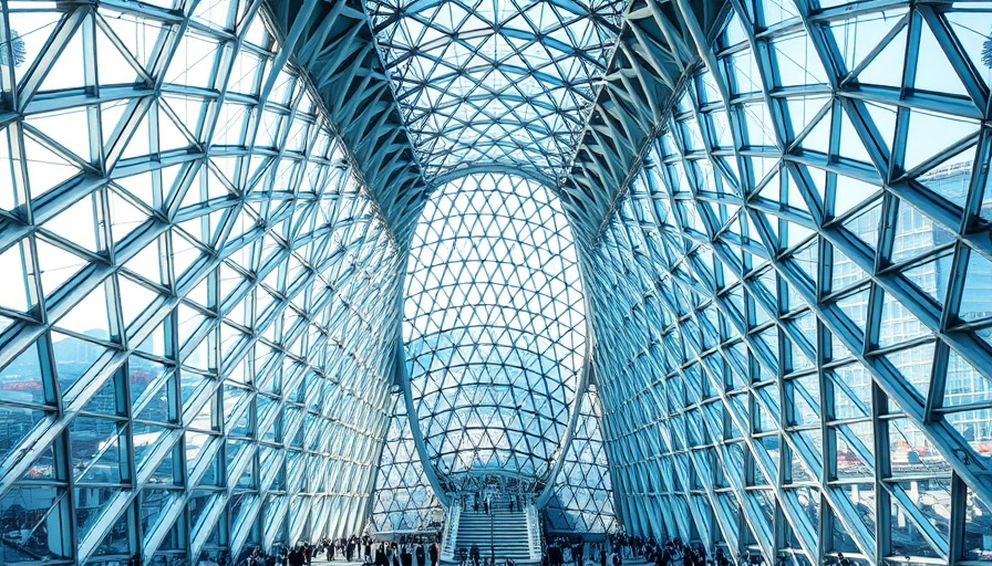 Futuristic architecture exemplifies AI in revolutionary science.