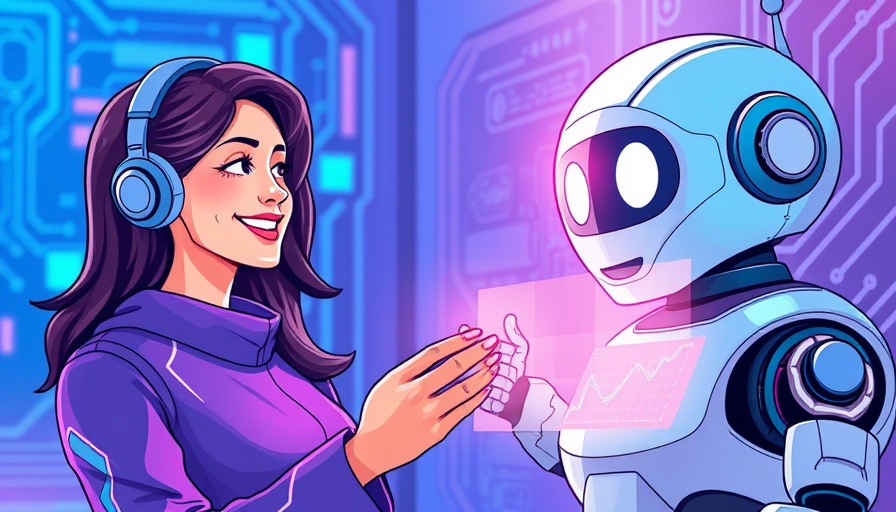 Yatter AI chatbot illustration with woman and robot, futuristic theme.