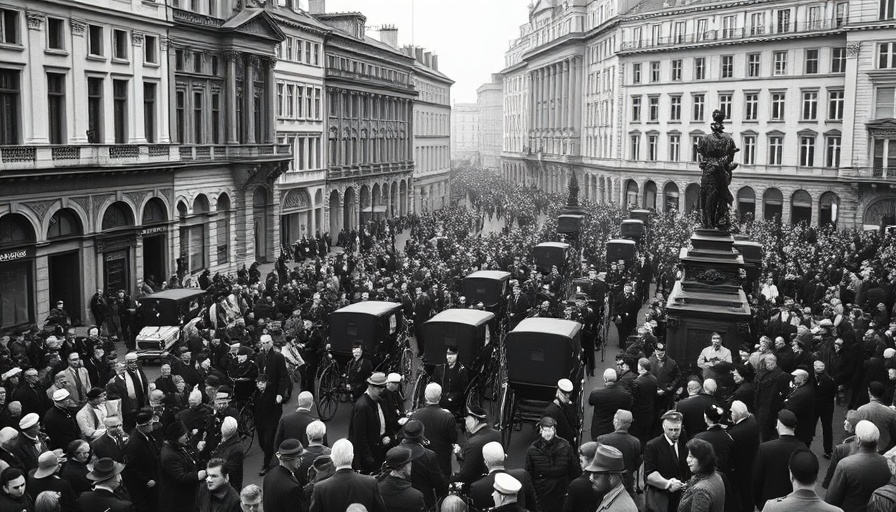 Historic procession in black and white during Lincoln's journey through New York.