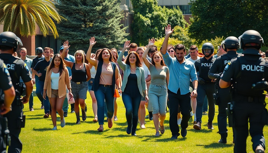 Florida State University shooting response scene with raised hands.