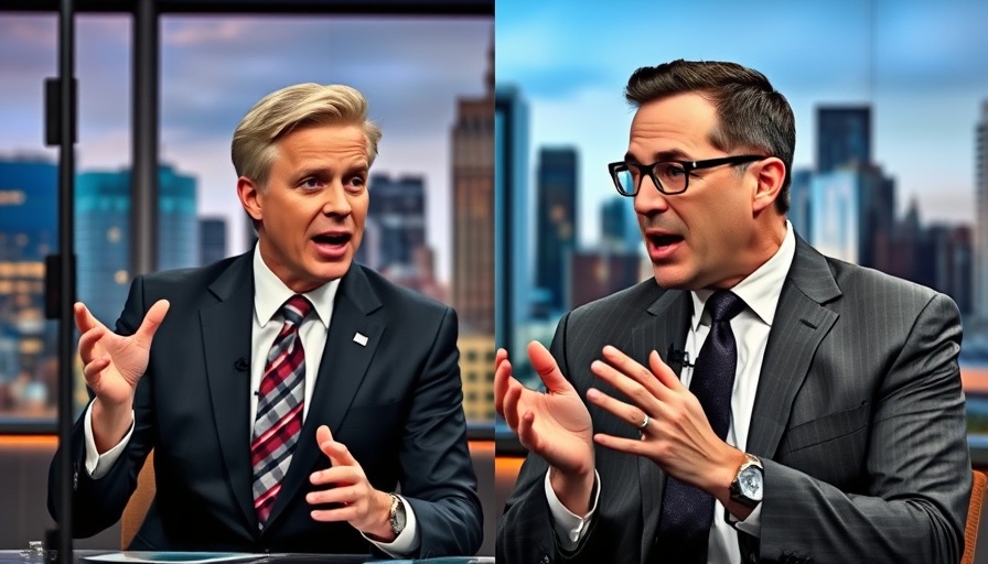 Televised discussion between talk show host and suited man.