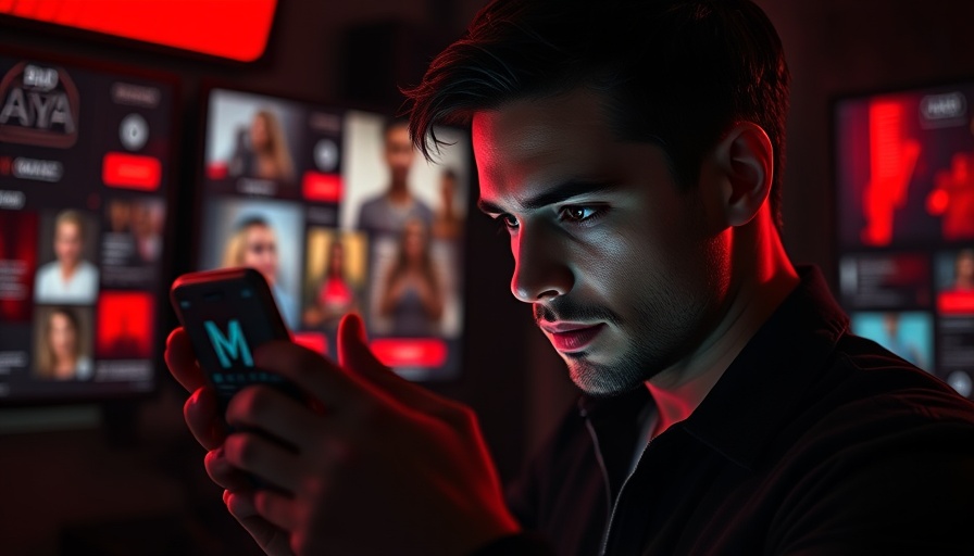 Individual viewing AI influencer on phone in digital glow; ethical implications.