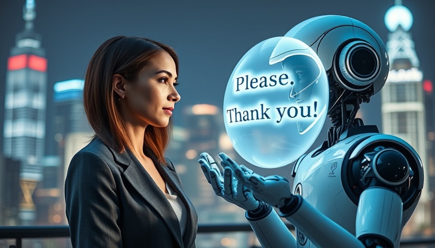 Futuristic AI robot demonstrating etiquette across from a woman. AI etiquette cost.