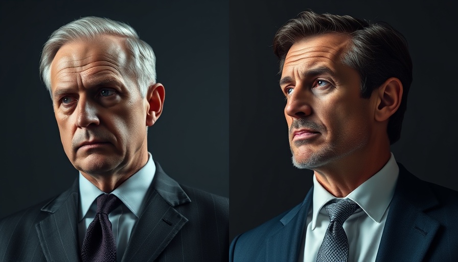Split portrait of two distinguished men in contrasting settings, showcasing charisma.