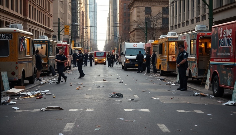 Vancouver Festival scene with police and debris after car ramming.
