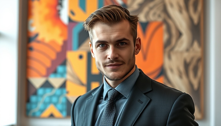Young man merging design and computer science with colorful background.