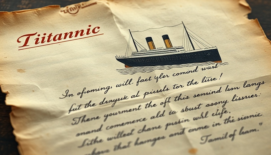 Vintage Titanic passenger letter with illustration of sinking ship.