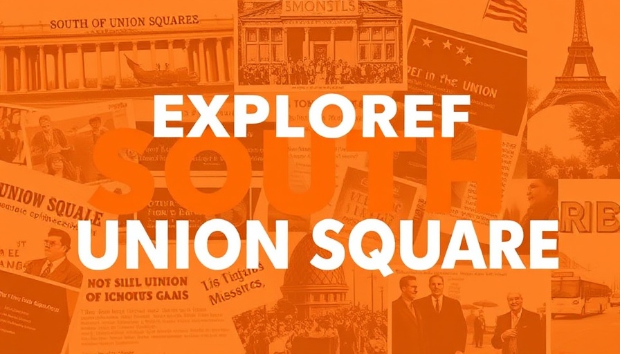 Community Events in May promotional graphic with South of Union Square theme.