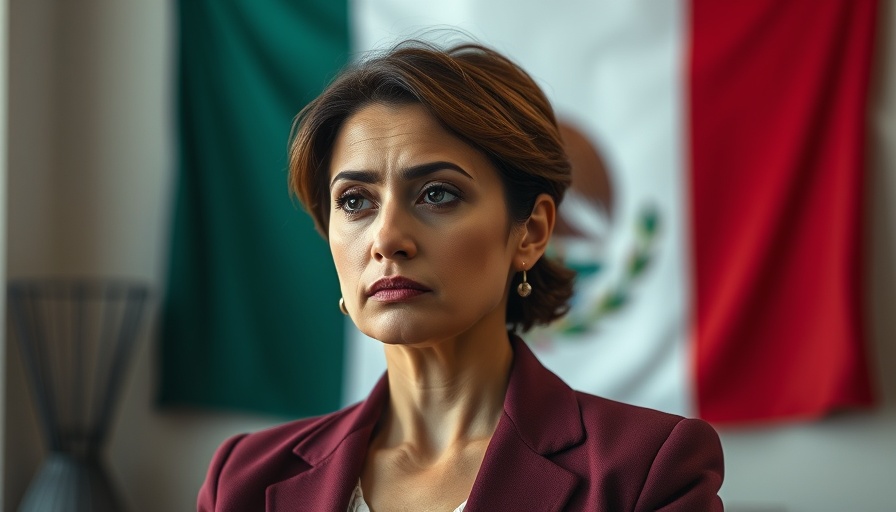 Serious woman in front of Mexican flag backdrop, Mexico US Troops Proposal Rejected.