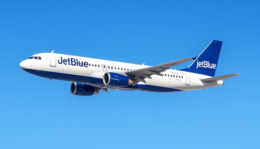 JetBlue airplane in flight amidst blue sky