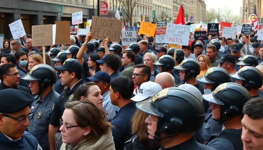 Protest scene at Brooklyn College with demonstrators and police.